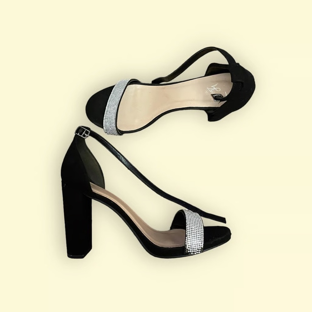 Windsor Black Suede Rhinestone block heels